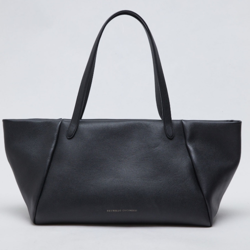 Brunello Cucinelli Elegant Black Leather Tote Bag